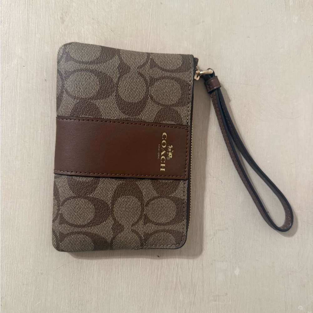 Coach Tan and Brown Signature Wristlet